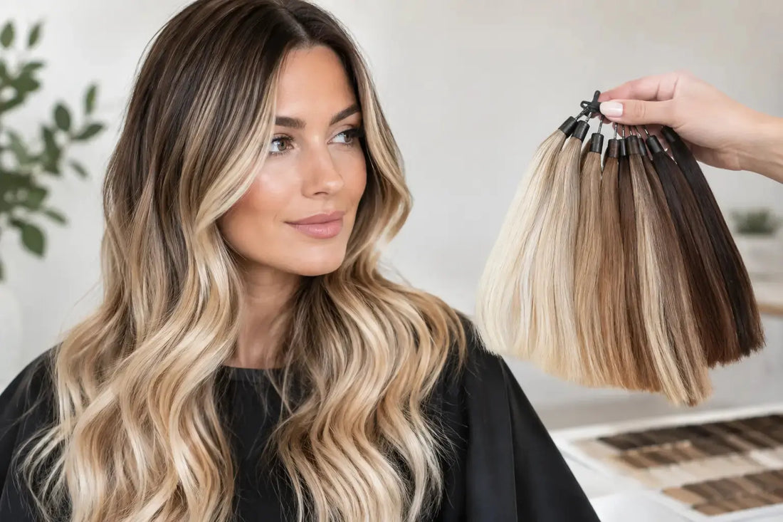 Exempel på färgmatchning av balayage-löshår