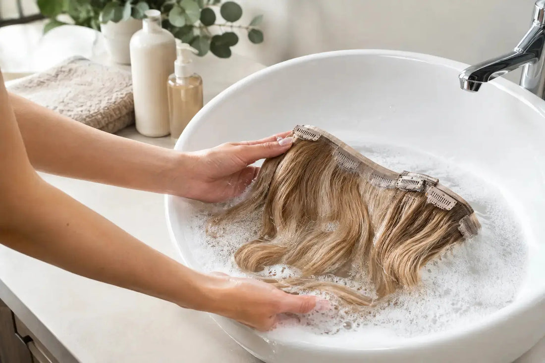 Tvätta clip extensions utan att slita på dem