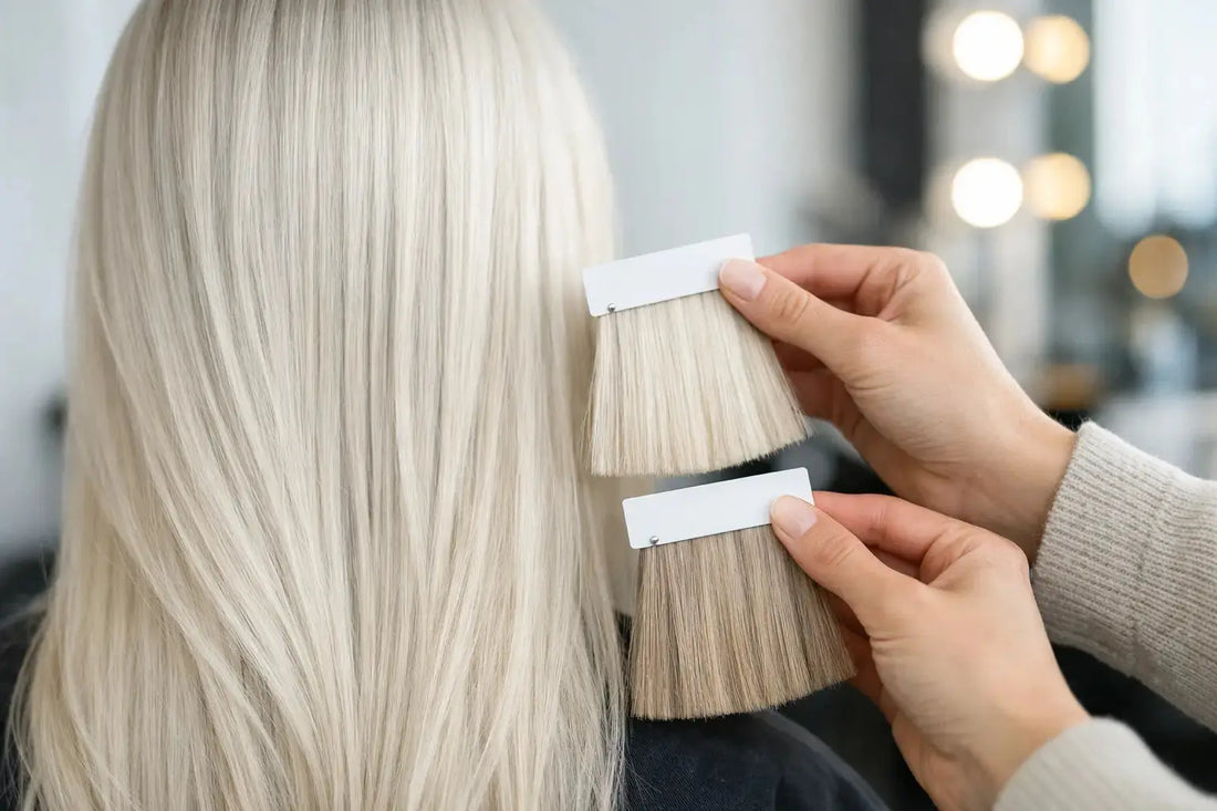 Exempel på kall blond färgmatchning