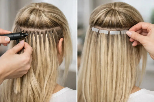 Keratin extensions vs tape in för tunt hår