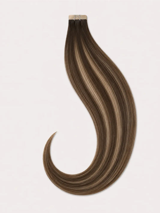 Tape-in Extensions – Djup Brun Balayage med Karamell, #4/27/4 Bsextensions