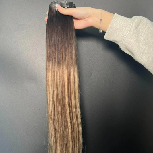 PU Clip-in 2/6/18 – Mörkbrun Ombre/Beigeblond Bsextensions