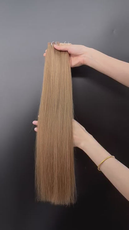 Tape-in ​​extensions, naturlig varm kobberbrun #8